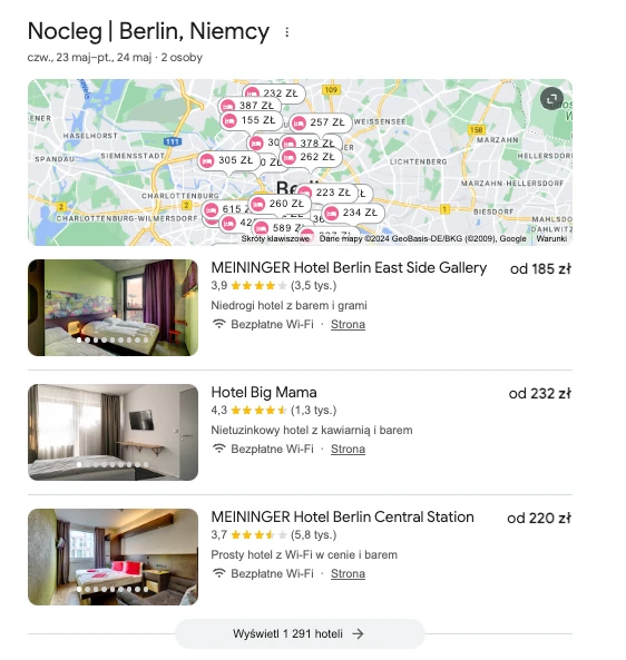 Example of using Local Map Pack for accommodation in Berlin