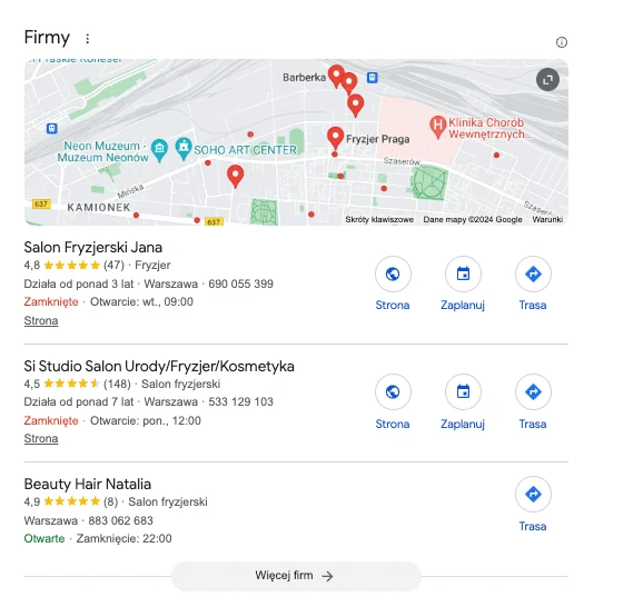 Example of Google 3-pack for the query "Hairdresser near me"