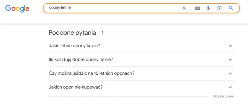 Example of People Also Ask (PAA) for the query summer tyres as an alternative to related queries