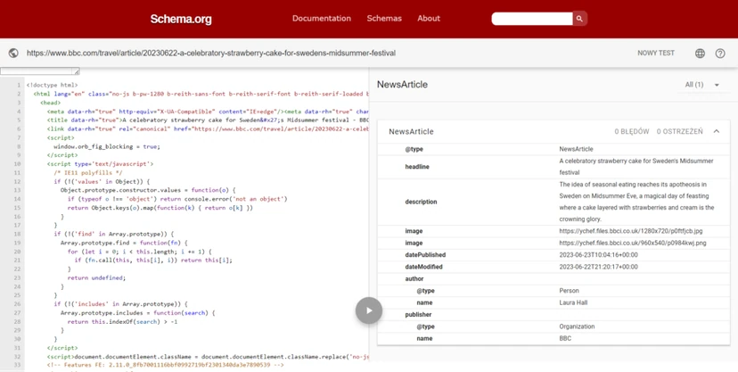 An example of Schema.org structured data in the form of the well-known validator