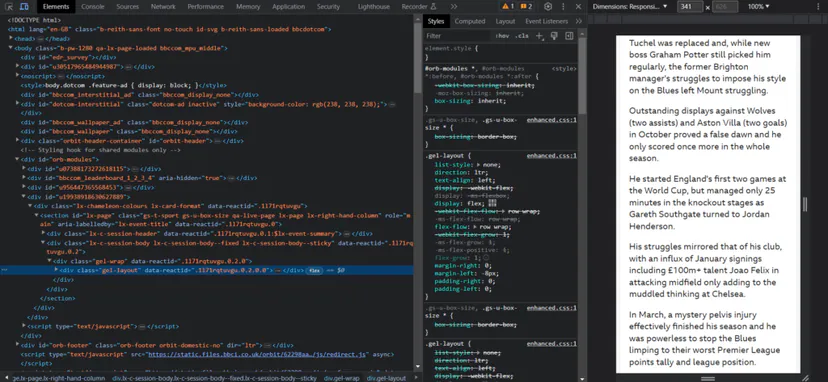 Example of the Chrome DevTools tool