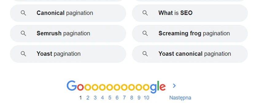 Pagination implementation by Google. Interestingly, we can encounter it less and less often, as it is being replaced in Google’s SERP by infinite scroll