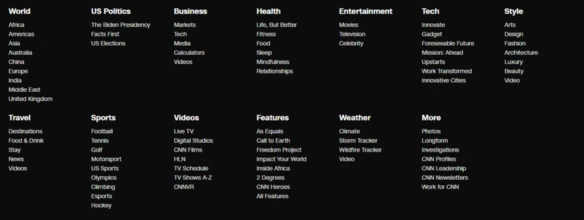 Example of CNN footer links