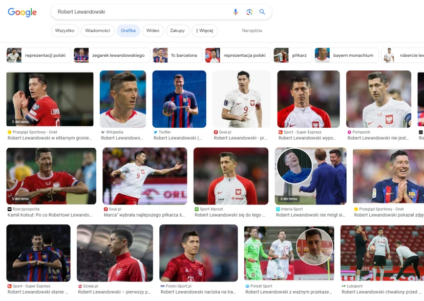 Google Images and a query related to Robert Lewandowski