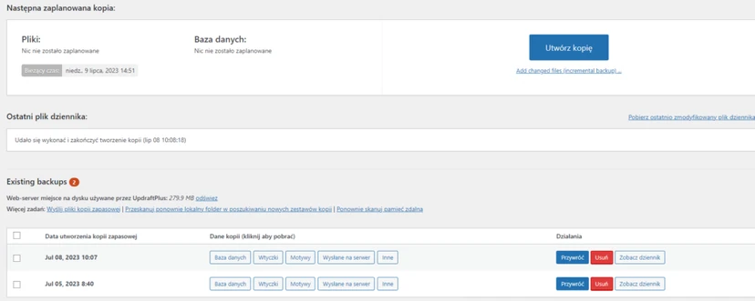 UpdraftPlus preview
