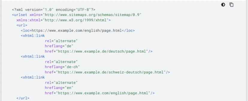 Excerpt from the documentation on passing Google information about localised language versions of a site