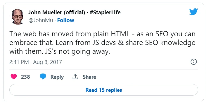 John Muller on the presence of JavaScript in the website space