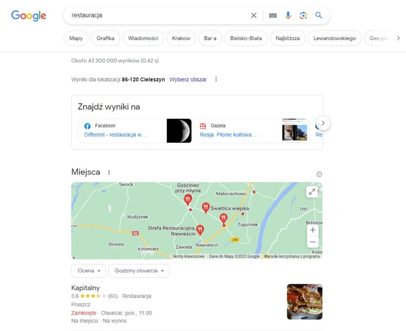 Example of Google interpreting the restaurant query