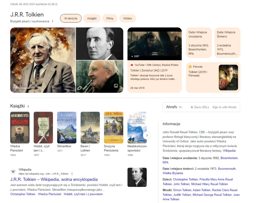 Example use of Google Knowledge Graph for a writer