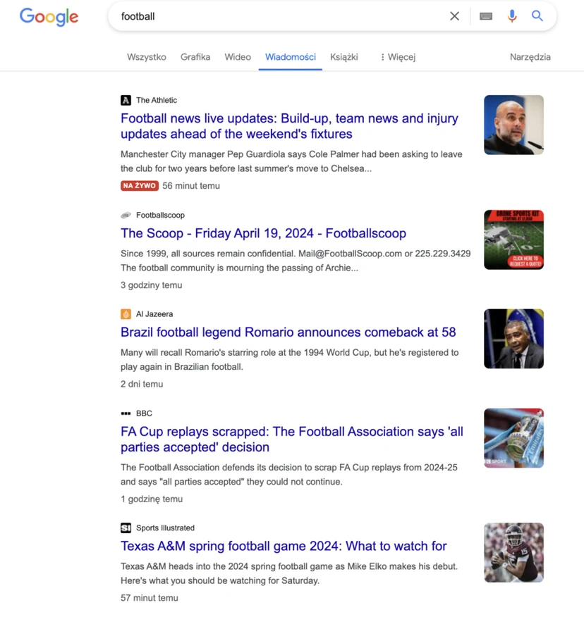 Section "News" as an example of how Google News works