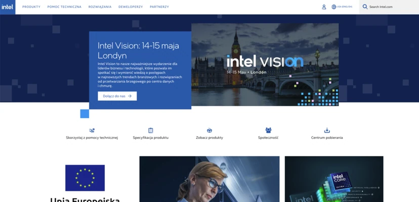 Example of using blue colour on the Intel brand website