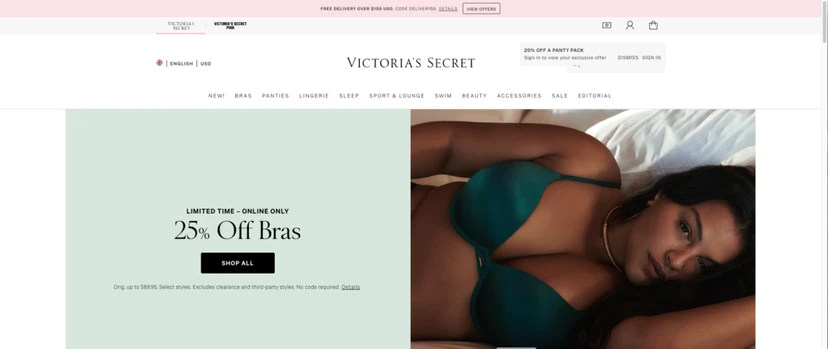 In the case of the Victoria's Secret brand, pink is not only the dominant colour in the logo, but is also widely used in stores, products and marketing materials for the brand, associating it with femininity and luxury.