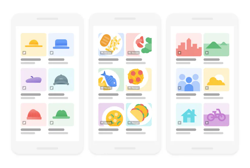 Illustration showing how results with rich results elements can be displayed in Google Images