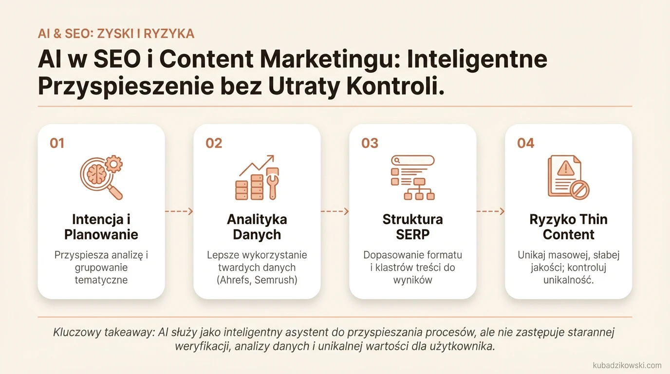 Infografika: AI w SEO i content marketingu: zyski i ryzyka