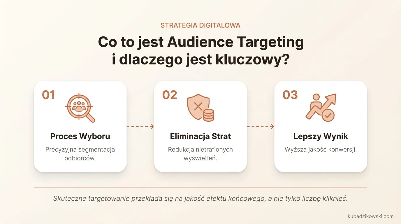 Audience Targeting: proces segmentacji odbiorców, wyboru kanałów i wersji komunikatu dla efektywnych reklam.