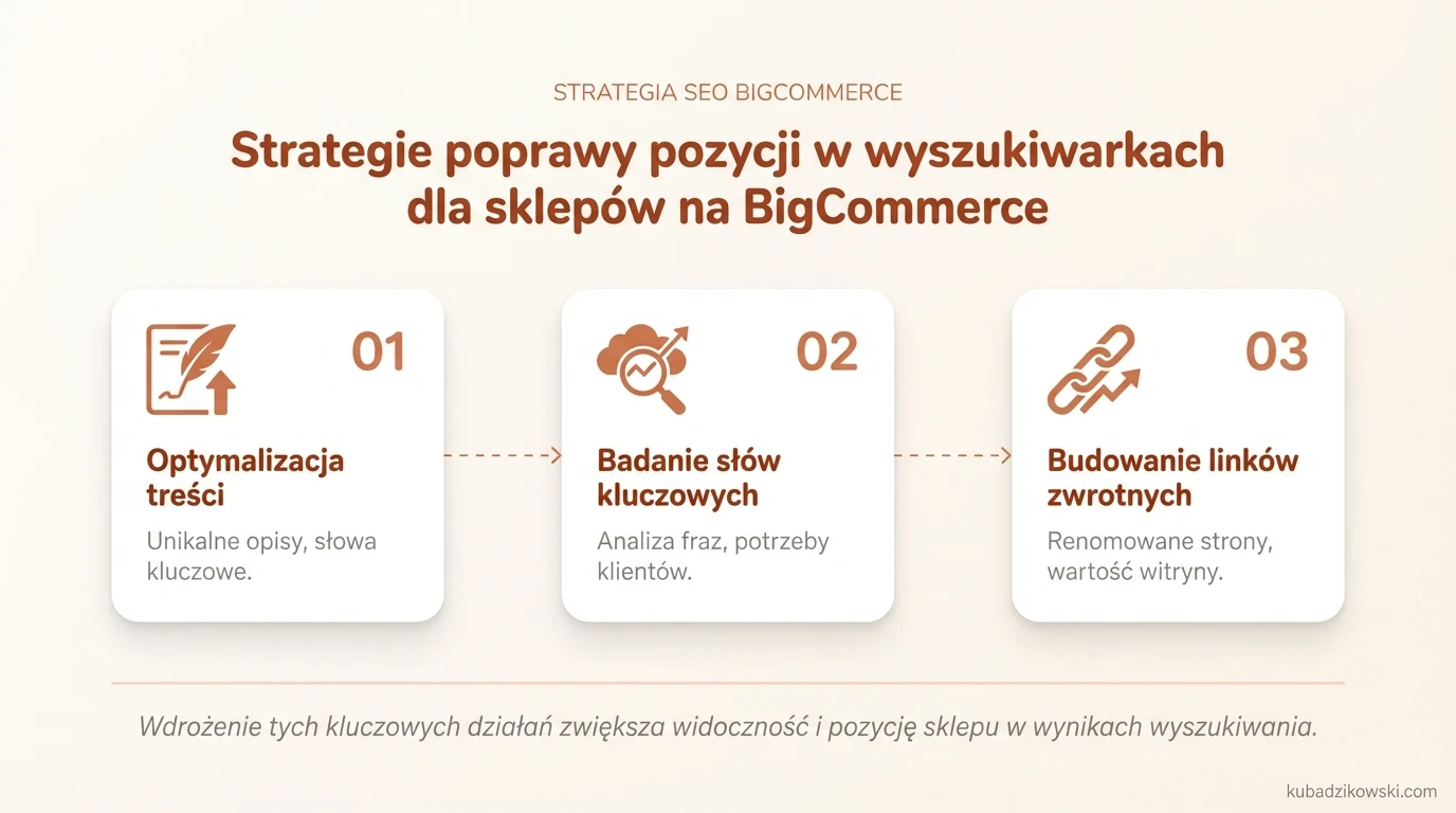 Wskazówki SEO dla BigCommerce: optymalizacja treści, słów kluczowych i widoczności sklepu w wyszukiwarkach.