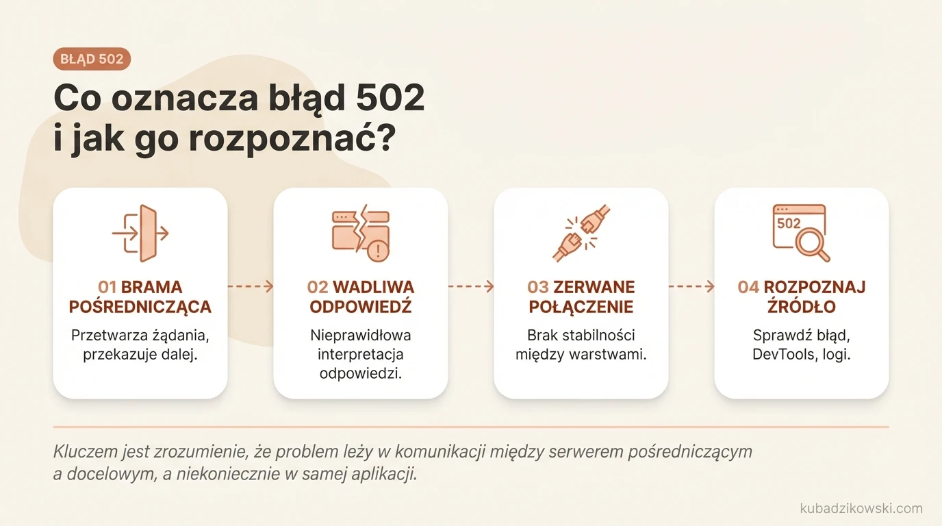 Błąd 502: serwer pośredniczący (proxy) nie przetworzył odpowiedzi z backendu (upstream).