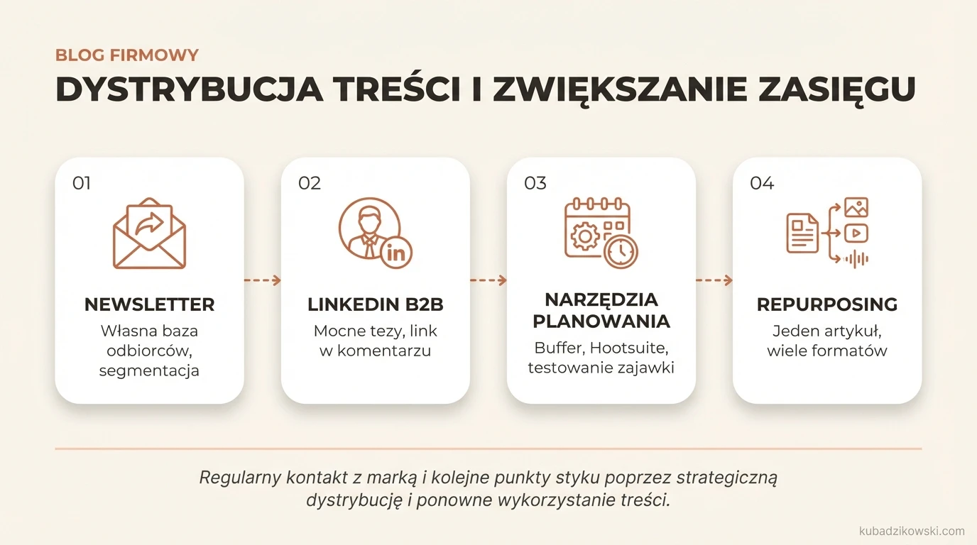 Wizualizacja dystrybucji treści bloga: jak jednorazowe wejścia zamienić w regularny kontakt, budując bazę newsletterem.