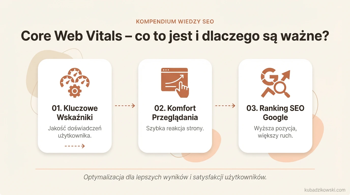 Infografika przedstawiająca Core Web Vitals i ich znaczenie dla doświadczenia użytkownika.