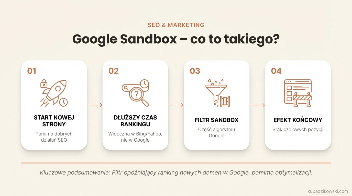 Wizualizacja opóźnionego pozycjonowania nowych stron w Google od 2004 roku.