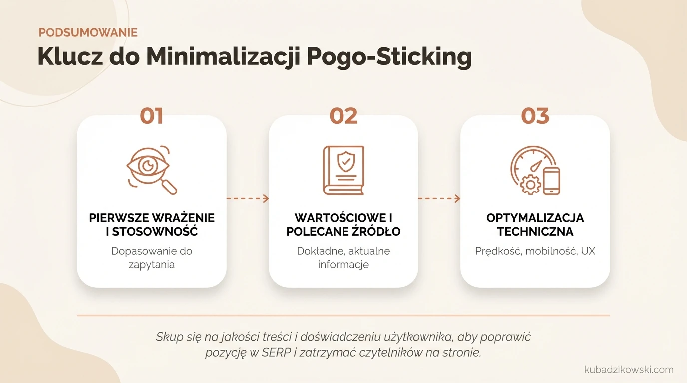 Pogo-sticking: dlaczego pierwsze wrażenie i UX wpływają na ranking SERP. Wizualizacja kluczowych aspektów.