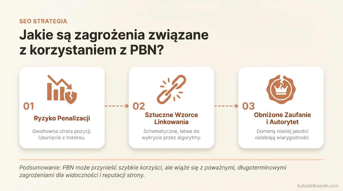 Infografika: Ryzyko związane z korzystaniem z PBN i penalizacja Google.