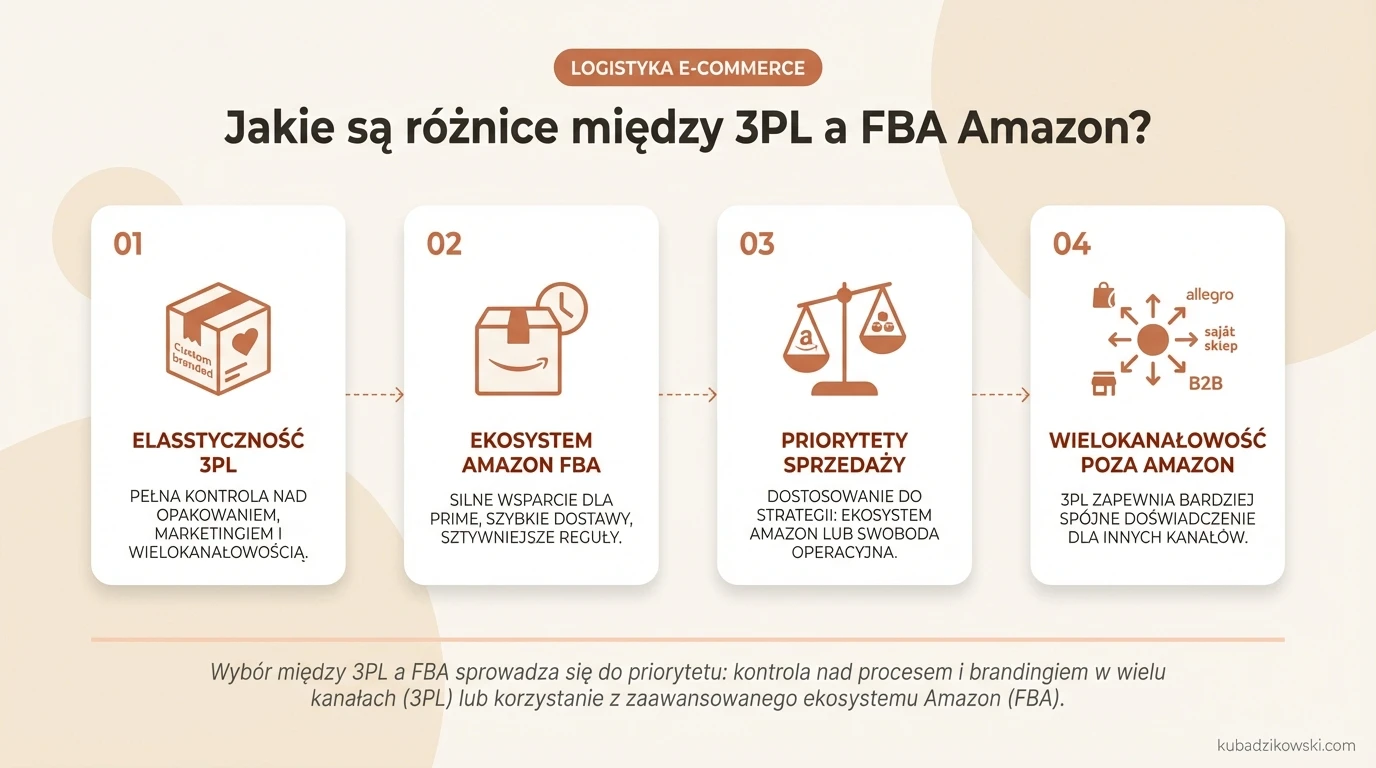Porównanie usług fulfillmentu: 3PL vs. FBA Amazon, kluczowe różnice i korzyści.