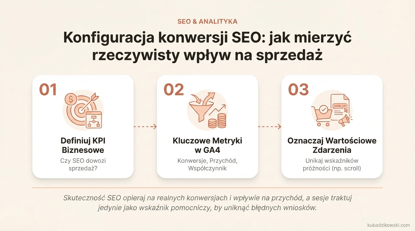 Wpływ SEO na sprzedaż w GA4: mierzenie konwersji, przychodów i KPI.