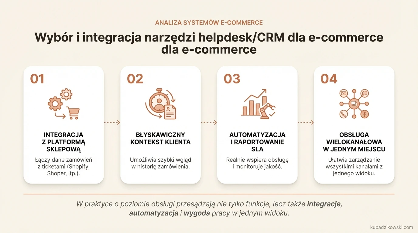 Porównanie narzędzi helpdesk/CRM dla e-commerce (Zendesk, Freshdesk, Help Scout) pod kątem kontekstu zamówienia i automatyzacji.
