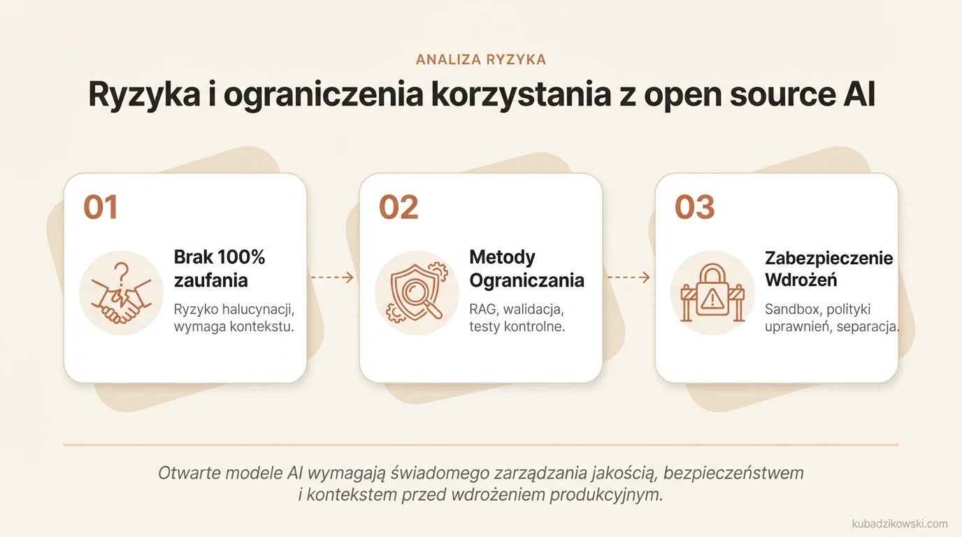 Infografika: Ryzyka i ograniczenia korzystania z open source AI