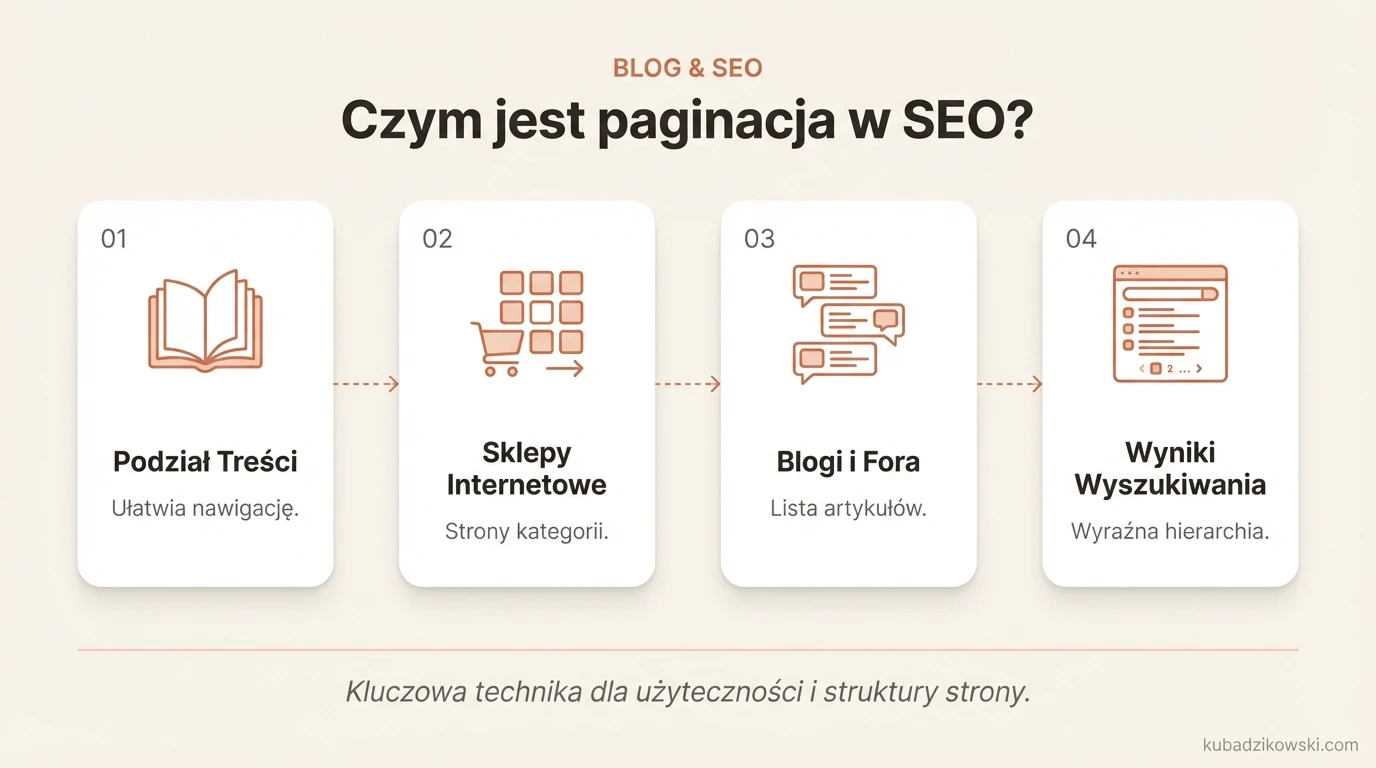 Wizualizacja paginacji w SEO. Definicja i zastosowania, m.in. na stronach kategorii w e-sklepach.