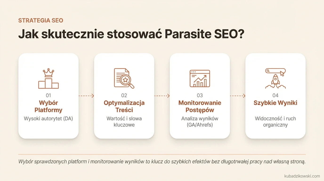Wskazówki dot. Parasite SEO: narzędzia (Google Analytics, Ahrefs) do śledzenia postępów i zwiększania widoczności.