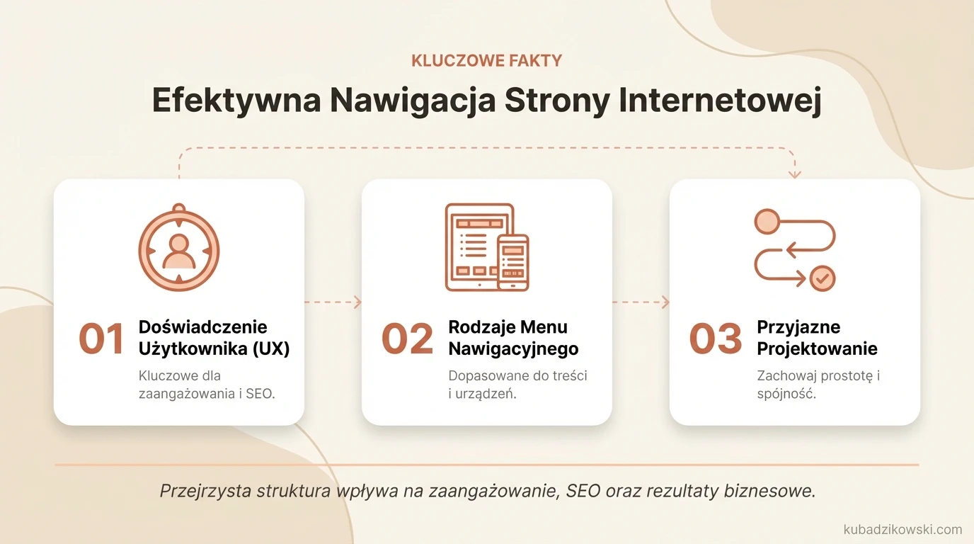 Efektywna nawigacja strony internetowej: klucz do UX, zaangażowania i łatwego znajdowania treści.